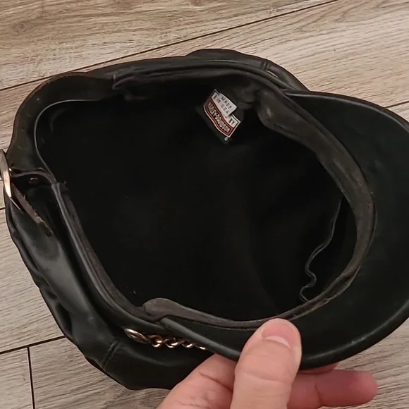 HARLEY DAVIDSON Black Leather Motorcycle Moto Captains Mens Hat Cap‎ VTG RARE
